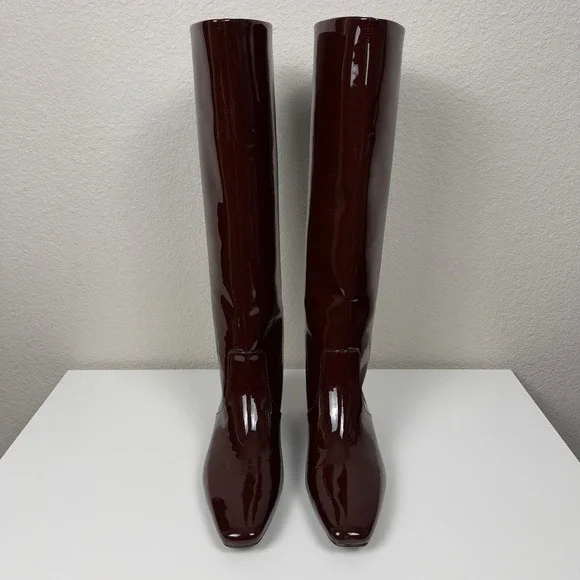 Loeffler Randall 35mm Indy Knee High Boot Chocolate Patent Leather Size 8 - Picture 2 of 16